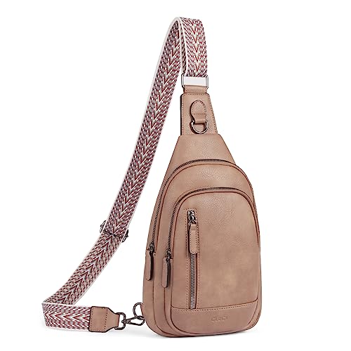 CLUCI Crossbody Bags for Women - Sling Backpack Travel Bag in Leather - color: 1 Light Brown