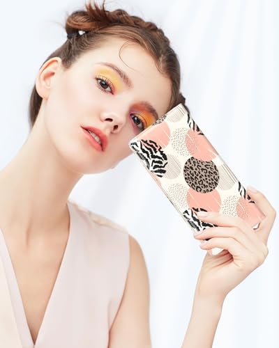 Womens Wallet, RFID Slim Wallet, Credit Card Holder Purse, Leather Bifold - color: Boho Leopard Print