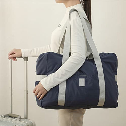 VanFn Foldable Travel Duffel Bag, Lightweight Packable Gym Sports Bag, Water-Resistant Nylon Weekend Bag with Shoe & Bottle Pockets, Luggage Sleeve, Shoulder Strap for Women and Men, P.Travel Series - color: Midnight Navy