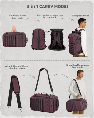 Gonex Travel Backpack, 40L Expandable Carry On, 3-in-1 Convertible - color: Dark Red