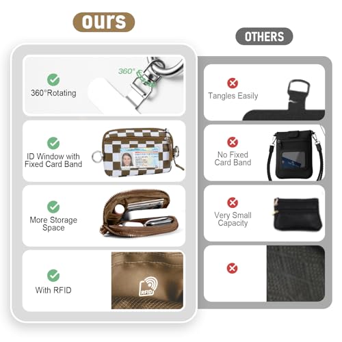 Tiostep Clip and Go Strap for Phone with Wallet Crossbody Phone Lanyard Adjustable and Detachable RFID Wristlet Wallet (Camel Checkered, Medium) - color: Camel Checkered, size: Medium