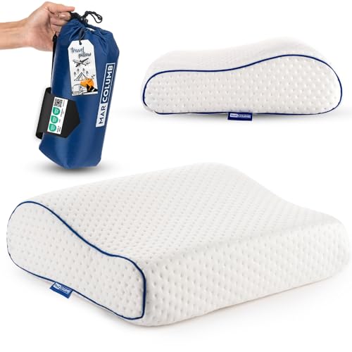Travel & Camping Comfortable Memory Foam Pillow – Easy to Carry Portable Bag – Temperature Regulating Pillow Case - Perfect for Travelling (White Contour) - size: White Contour