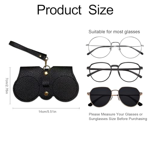 3 Pcs Soft Leather Sunglasses Bag, Soft Leather Sunglasses Bag with Strap, Portable Glasses Case Holder Sunglasses Pouch - color: Black