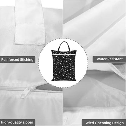 "black and white moon star 2-Pack Travel Laundry Bags for Dirty Clothes- Large Waterproof Laundry Tote, Wet & Dry Use, Reusable Foldable Carry Handles for Vacation, Gym & Dorm" - color: Black And White Moon Star