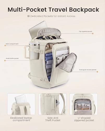 LOVEVOOK Travel Backpack for Women Men, 40L Carry On Travel Backpack - color: Greige, size: 40L-4Pcs