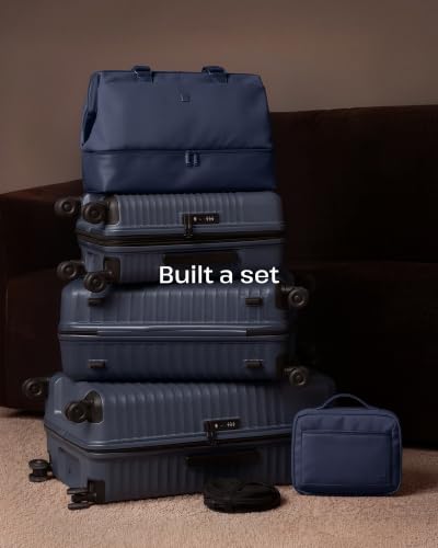 Coolife Luggage Set: 3 Suitcases, Duffel Bag, Toiletry Bag, Pop-Up Hamper - color: Navy, size: 6-Piece Set