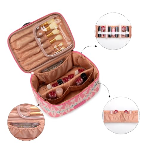 Wrangler Travel Makeup Bag 2pcs Set Cosmetic Bag with Makeup Brush Holder - color: Aztec-Pink