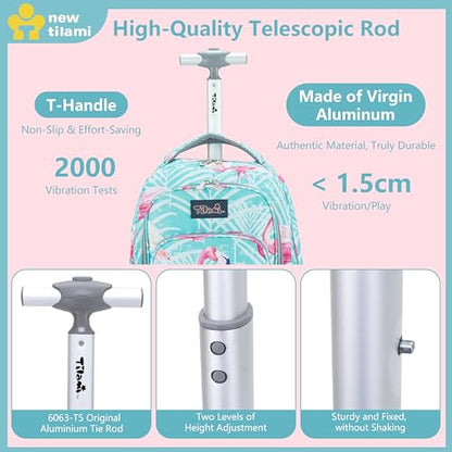 NEW TILAMI 18 Inch Rolling Backpack with Lunch Bag for Girls Boys School - color: Flamingo