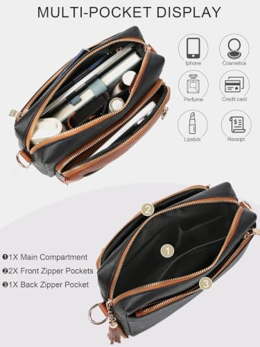 Vegan Leather Crossbody Bags for Women Anti theft Purses and Handbag - color: Black & Brown