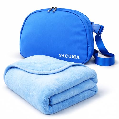 Travel Blanket Airplane, Soft 40" x 60" Flannel Travel Blanket, Lightweight Compact Blanket for Flights, Car Trips, Home & Office, Includes Carrying Pouch, Blue - color: Blue