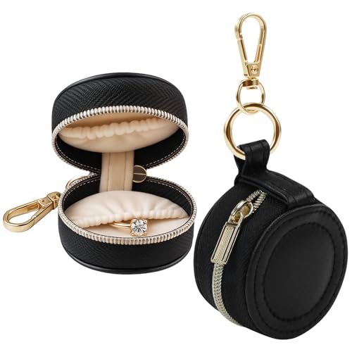 Portable Ring Keychain Holder - Black Jewelry Holder - color: Black