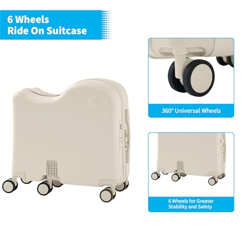 TABU Ride On Luggage Set with Bag, Carry On Suitcase for Kids, White - color: White