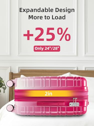 LARVENDER Luggage Sets 6 Piece Expandable Suitcases Set, Berry Sparkling - color: Berry Sparkling 6PCS, size: Family Set