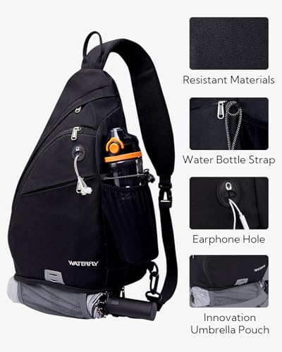 WATERFLY Large Sling Bag Crossbody Backpack Chest Pack for Men Women - color: Black