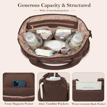 MOMINSIDE Diaper Bag Tote with Changing Station Convertible Diaper Bag Backpack Tote pañaleras para bebe Large Baby Bag, Hospital Bag Mommy Bag Travel Diaper Bag for Mom, 16 Pockets, Dark Brown - color: Dark Brown
