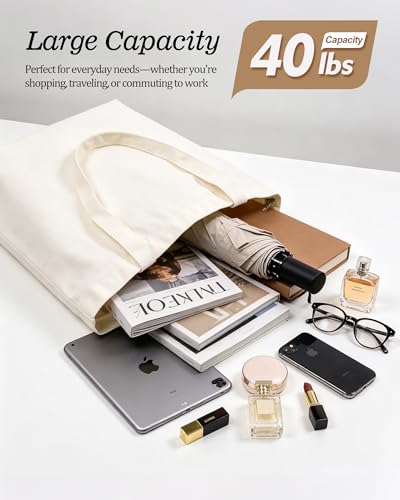 Canvas Tote Bag with Zipper for Women, Halloween Trick or Treat Bags Bulk - color: [A2] Beige