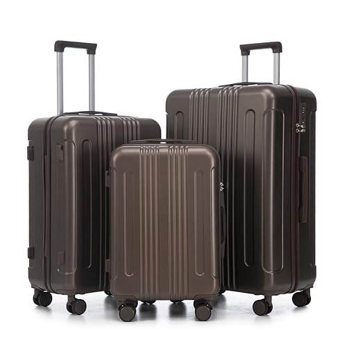 Merax Luggage Sets 3 Piece, Hardside Suitcase Set with Wheel & Lock - color: 1-Brown, style: 20/24/28