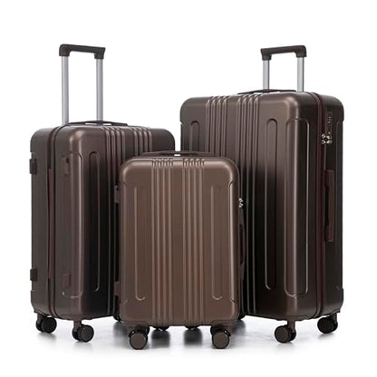 Merax Luggage Sets 3 Piece, Hardside Suitcase Set with Wheel & Lock - color: 1-Brown, style: 20/24/28