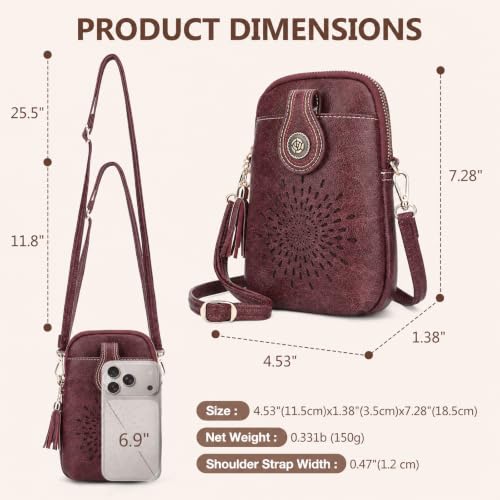 APHISON Small Crossbody Bags for Women, Lightweight Vegan Leather Cell Phone Purse, Cute Purses with Tassels - color: 10-red