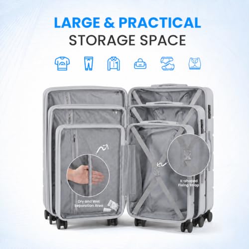 Simple Deluxe 20/24/28 Inch Expandable Hardside Carry On with Spinner Wheels & TSA Lock, ABS Hard Shell Lightweight Rolling Luggage Suitcase, Light Gray - color: Light Gray-C, size: 3-Piece Set (20/24/28)