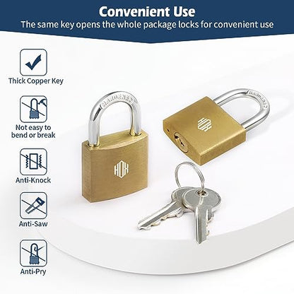HOX Solid Brass Keyed-Alike Padlock, Hardened Steel Shackle, 30mm, 12-Pack - size: 12Pack