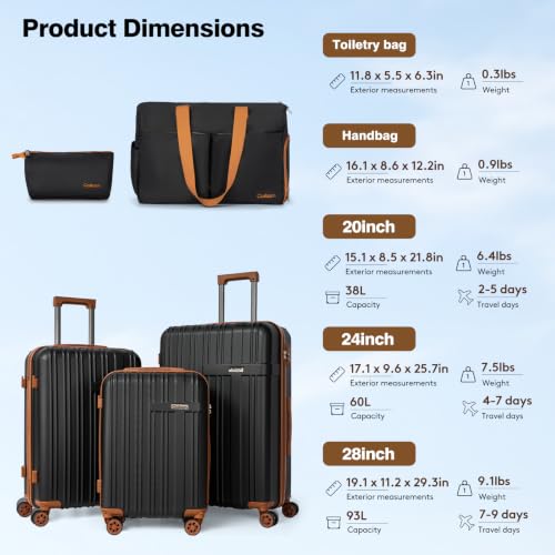 Luggage Sets 5 Pcs, Hardshell Lightweight Durable Suitcase With TSA-Lock - color: Purple
