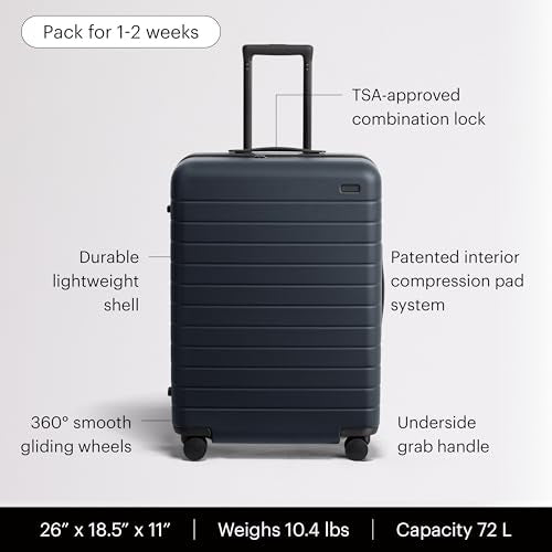 Away Medium Checked Luggage, 26-inch Lightweight Hardside Spinner Suitcase - color: Navy Blue