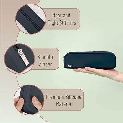 Mr. Pen- Silicone Pencil Case, Aesthetic Pencil Bag for Women, Makeup Pouch - color: Black