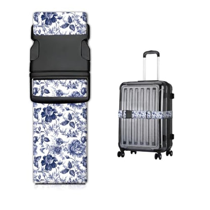 Luggage Strap for Suitcases Adjustable Travel Belt with Quick Release Buckle, Cute Travel Accessories for Suitcase Strap White Blue Flowers - color: White Blue Flowers