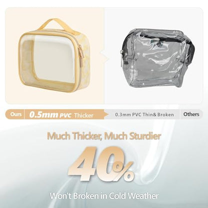 PACKISM Clear Makeup Bag Travel - TSA Approved Toiletry Bag, 3 Pack - color: Beige Yellow Purple, size: Medium Set (Patterned/ Lace Edition)