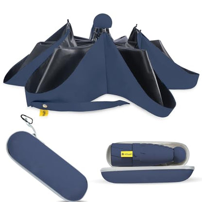 Mini Travel Umbrella, UPF 50+ Purse Umbrella with Case and Carabiner - color: Navy blue 02