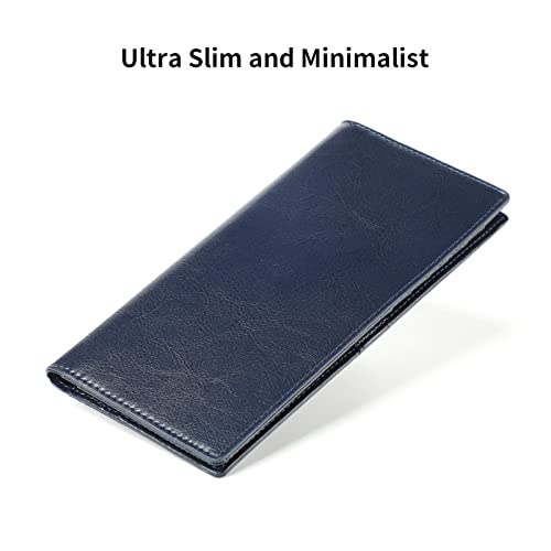 Lavemi Ultra Slim Thin Leather Women Wallet RFID Blocking Credit Card Holder Bifold Long Ladies Billfold - color: 1-waxed Blue