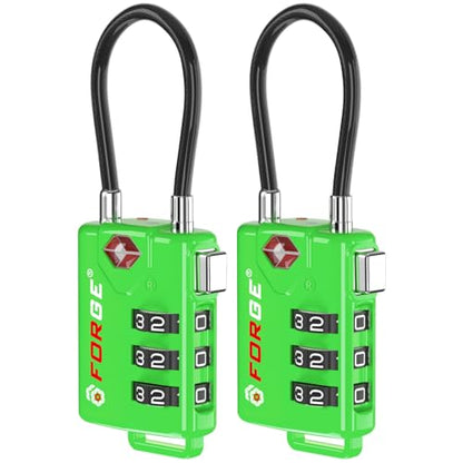 Forge TSA Approved Luggage Locks, Open Alert Cable Lock, Green, 2 Pack - color: Green 2 PK