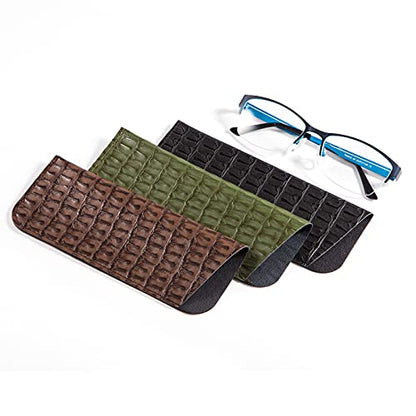 TRIUMPH VISION 3 Pack Reading Glasses Pouch Soft Case Eyeglass Sleeve Slim - color: Black Green Brown, size: Small