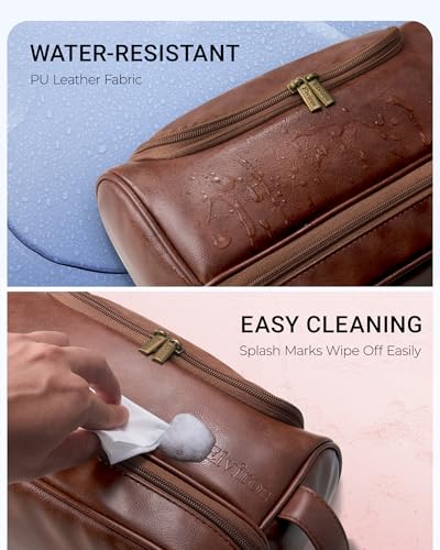 Elviros Toiletry Bag for Men PU Leather Shaving Dopp Kit (Dark Brown) - color: Dark Brown, size: Large (Pack of 1)