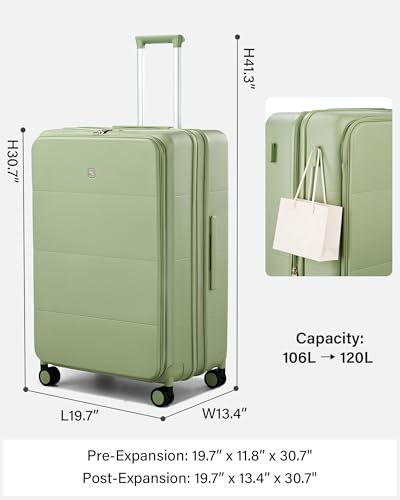 Hanke Expandable Large Checked Luggage, 28 Inch Top Opening Suitcase - color: Bamboo Green, size: 28 Inch EXT