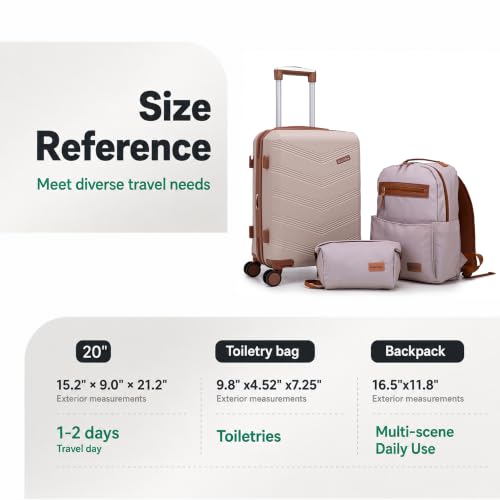 CONCEPTEN Expandable Carry on Luggage 3 Piece Suitcases with Spinner Wheels - color: Beige, size: 3 Piece