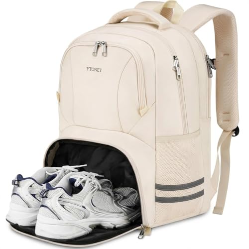 Ytonet Gym Backpack for Women Men, Travel Backpack with Shoe Compartment - color: Beige, size: 15.6 inch
