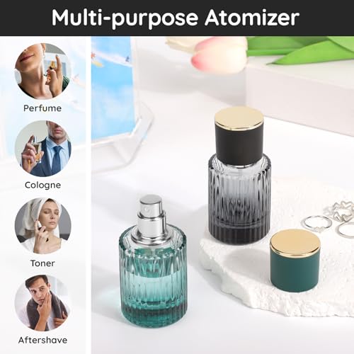 Segbeauty 1oz Glass Perfume Atomizer Empty, 1pcs Black Mini Travel Perfume Bottle Refillable, 1pcs Green 30ml Fine Mist Travel Cologne Atomizer Sprayer, Small Cologne Spray Bottle with Refill Tool Kit - color: Gradient Black Green, style: 1oz/30ml