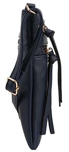 DELUXITY Crossbody Purse Bag Shoulder Bag Multi Pocket Zipper Purse - color: Navy