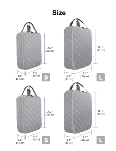 4 Set Striped Packing Cubes, Water-Repellent Travel Luggage Organizer Bags - color: Grey