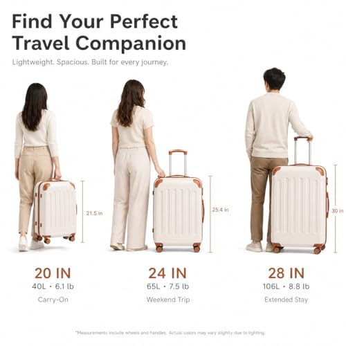 YOETEY 5-Piece Hardshell Luggage Sets, 20/24/28 Inch, White Brown - color: White