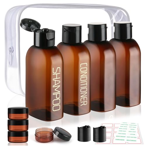 Cosywell Travel Bottles for Toiletries 4PCS 3.4oz Plastic Squeeze Bottles - style: A-3.4oz-brown-2label2blank