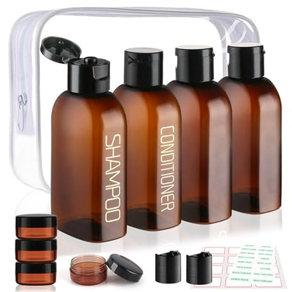 Cosywell Travel Bottles for Toiletries 4PCS 3.4oz Plastic Squeeze Bottles - style: A-3.4oz-brown-2label2blank