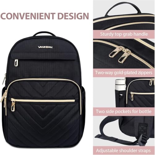 VANKEAN 18 Inch Laptop Backpack for Women Large Capacity - color: Quilted Black, size: 18 Inch