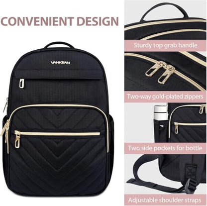 VANKEAN 18 Inch Laptop Backpack for Women Large Capacity - color: Quilted Black, size: 18 Inch