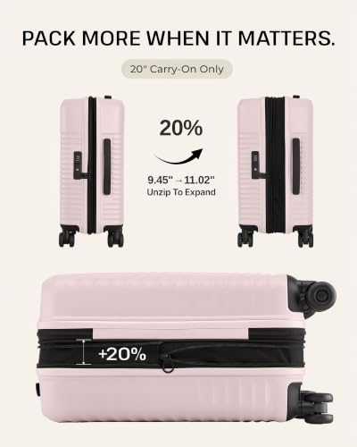 Coolife Luggage 3 Piece Set, Lightweight PC Hardside Suitcases, 20/24/28 - color: Pink, size: 3-Piece Set (20/24/28)