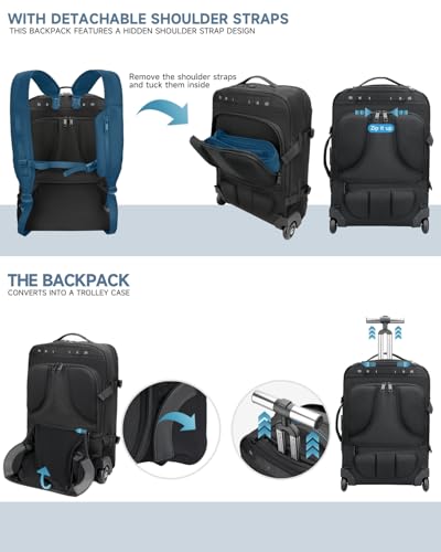 Carry on Backpack with Wheels, Rolling Backpack - color: Black-two