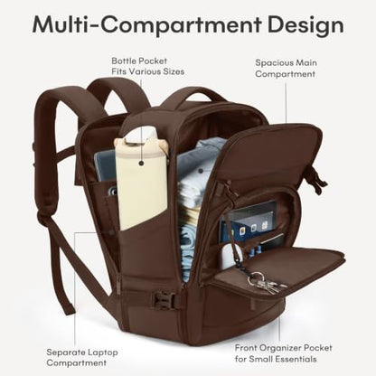 mibasies 30L Travel Backpack for Women & Men: Flight Approved Carry On Backpack, TSA Personal Item Bag with Water Bottle Pocket, Weekender Essentials Backpacks fits 15.6" Laptop - Mocha Brown - color: Mocha Brown, size: Large