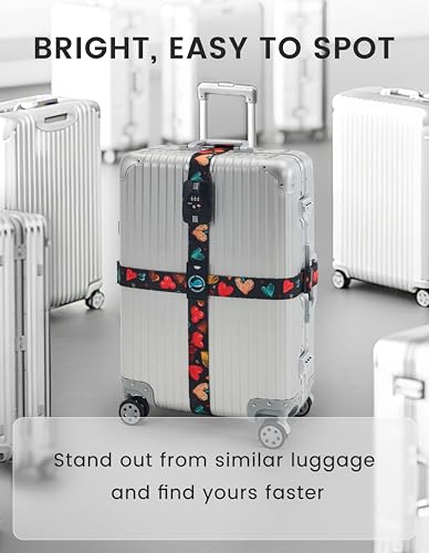 Travelkin Luggage Straps TSA Approved, Suitcase Straps with TSA Lock - color: Colorful Hearts